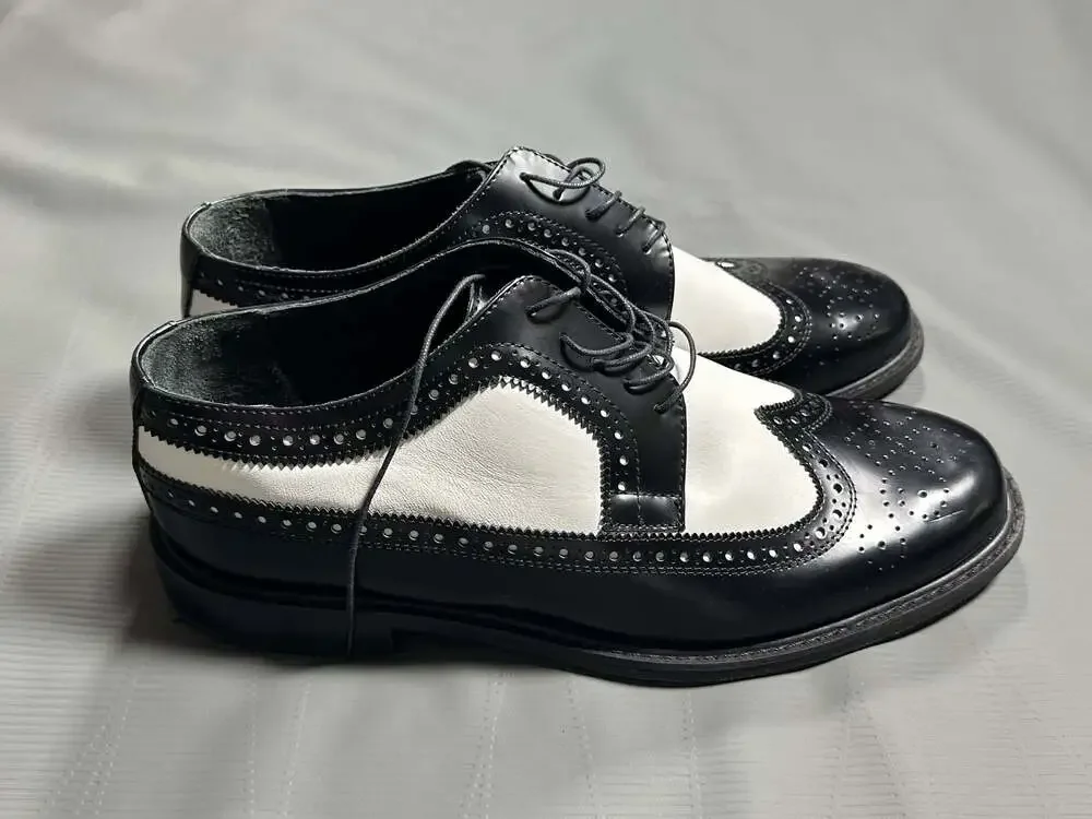 Brentano Men's Black and White Wingtip Spectator Brogue Dress Shoes